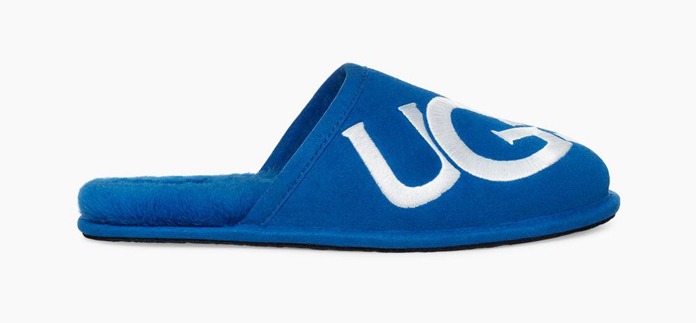 Ugg Scuff Logo - Mens Slippers - Blue / White - NZ (5169YZTPJ)